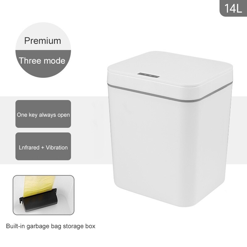 Smart Sensor Trash Can Automatic Touchless Kitchen Bathroom Garbage Bin Waterproof Wide Opening Waste Bucket Office Paper Basket: White 14L / Rechargeable version