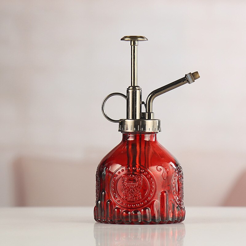 Regadera de vidrio de Color degradado con patrón en relieve, botella rociadora para el hogar para plantas y flores, Mini herramienta rociadora de jardín de 200ML: Red
