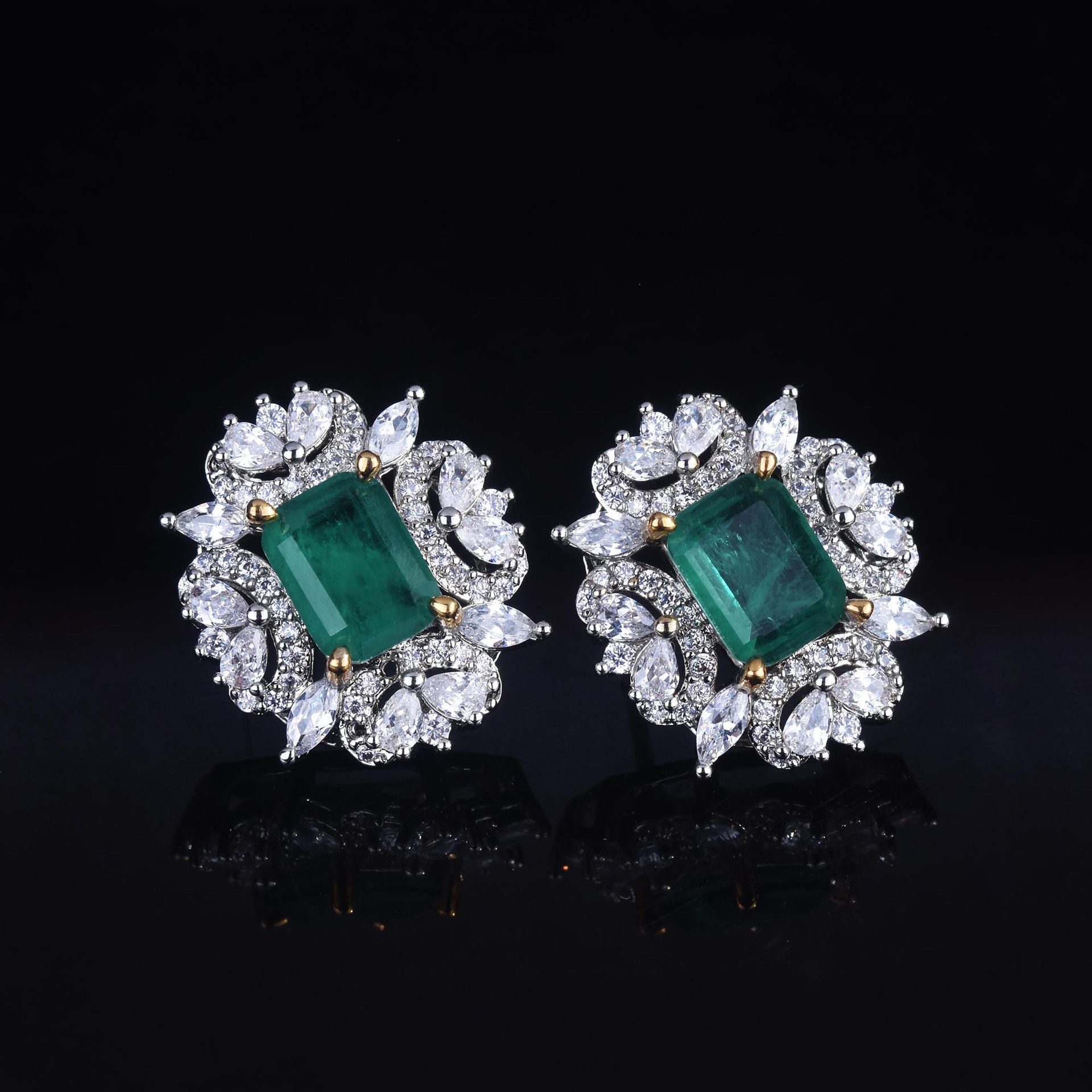 Luxus Jahrgang Silber Farbe Schmuck einstellen Platz Natur Kristall Stein Hochzeit Braut Partei Schmuck Ring/Ohrring/Halskette: Ohrring