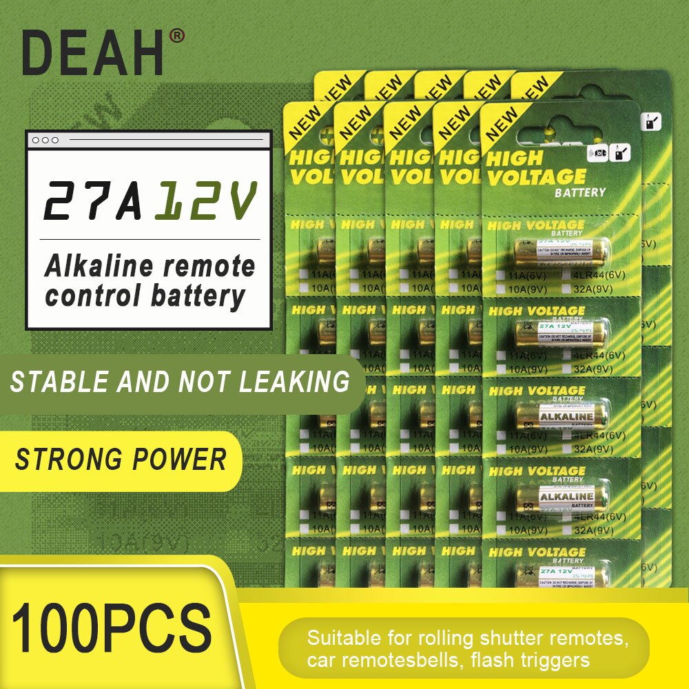 100Pcs 27A 12V Droge Alkaline Batterij Voor Deurbel Auto Alarm Afstandsbediening A27 G27A MN27 MS27 GP27A l828 V27GA ALK27A A27BP