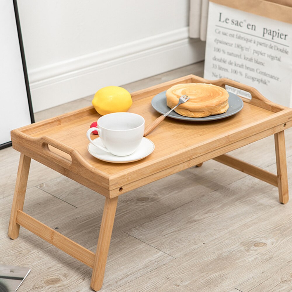 Laptop Desk Bamboo Bed Tray Table Breakfast Serving Tray with Foldable Legs