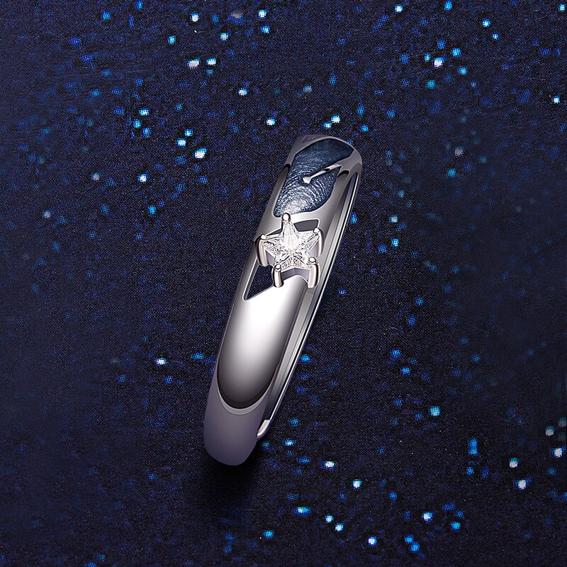 Thaya 925 Silber Himmel sternenklar Paar Ring Für Liebhaber Einstellbare Öffnen Emaille Valentinstag Für Frauen männer Edlen Schmuck: Stern Ring famale