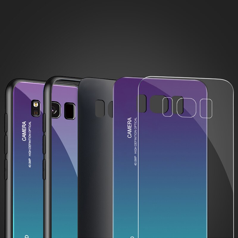 Gradiente Aurora S9 S8 plus Vetro Temperato Caso Della Parte Posteriore Per Samsung Galaxy S9 S8 S 9 Più S9plus S8plus Colorato di lusso Della Copertura Borsette