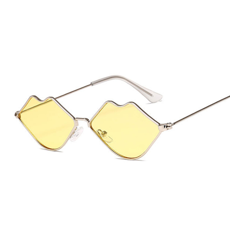 Small Frame Sunglasses Women Retro Lips Mirror Metal Sun Glasses Female Vintage Brand Lunette De Soleil Femme: SilverYellow