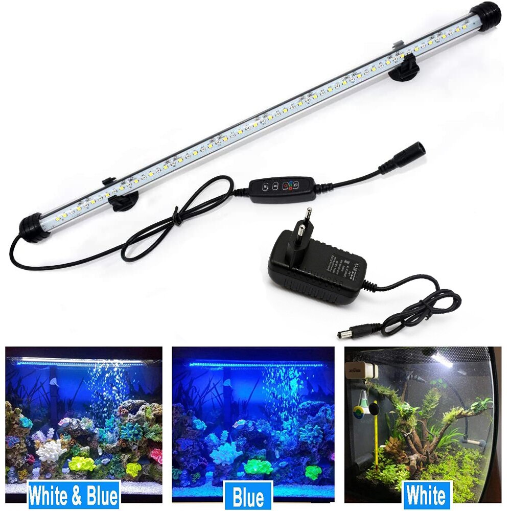 Submersible LED Aquarium Light Fish Tank Light with Timer Auto On/Off White & Blue Stick for Fish Tank 3 Light Mode Dimmable D30: 48cm 57LEDs EU Plug