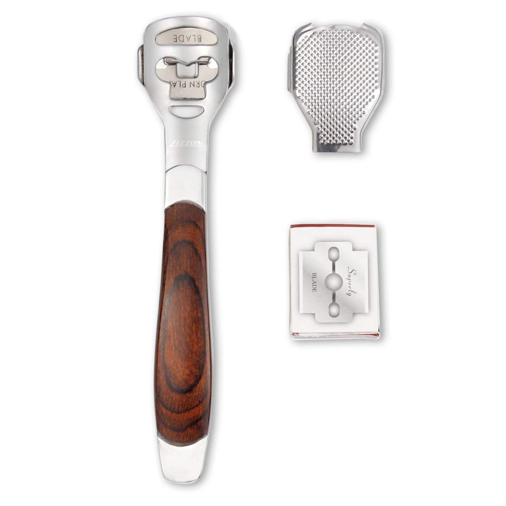 Rasoir en acier inoxydable pour callosités des pieds, dissolvant de peau dure au talon, mains et pieds, outil de pédicure avec 10/20 lames, lime de soins des pieds: wood handle1