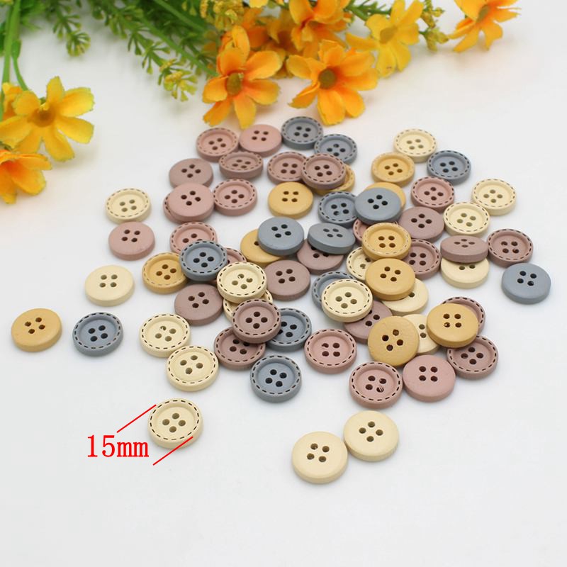 50 Uds. Botones de madera de 15mm para ropa, costura, álbum de recortes, botones decorativos de madera para manualidades, accesorios Diy