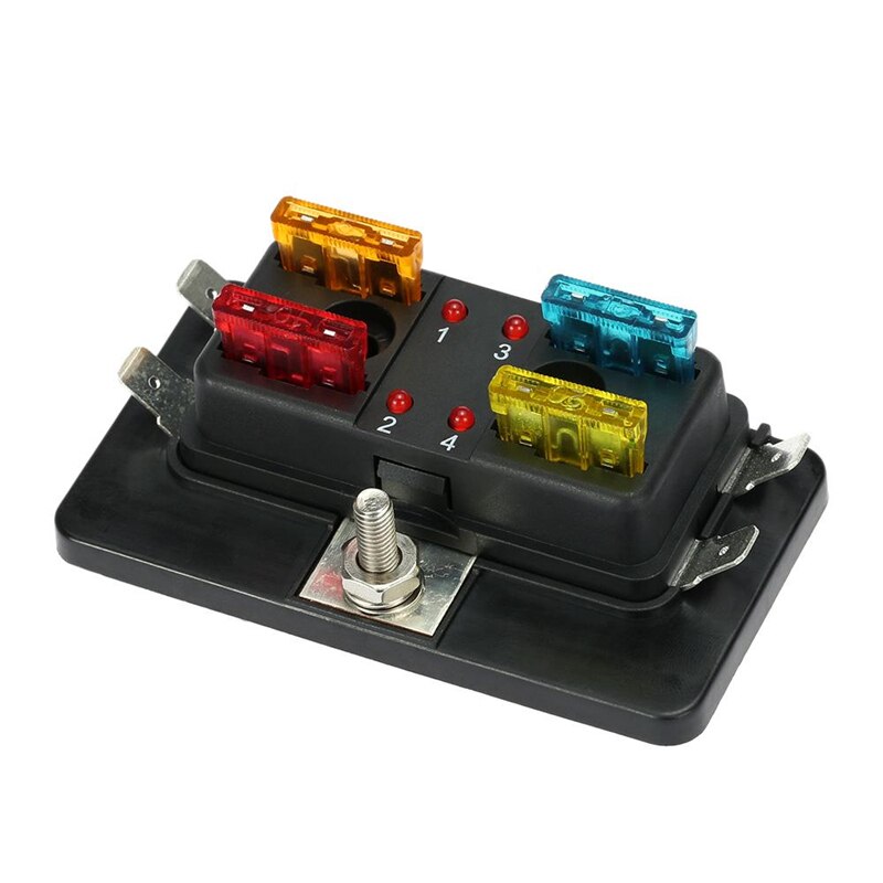 4 Way Fuse Box Blade Fuse Holder Box LED Indicator Automotive Fuse Block Box Block 6V-32V Fuse Seat Refitting