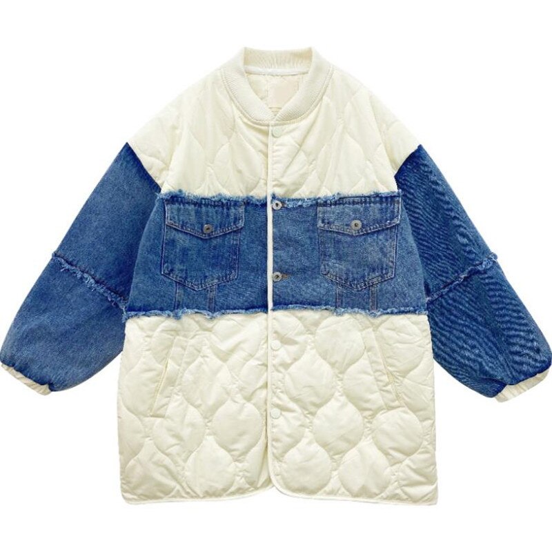 Baby Meisje Denim Patchwork Katoen Jassen Kinderen Herfst Winter Dunne Lange Outfit Tiener Warme Katoenen Jas Korea Stijl Wz492