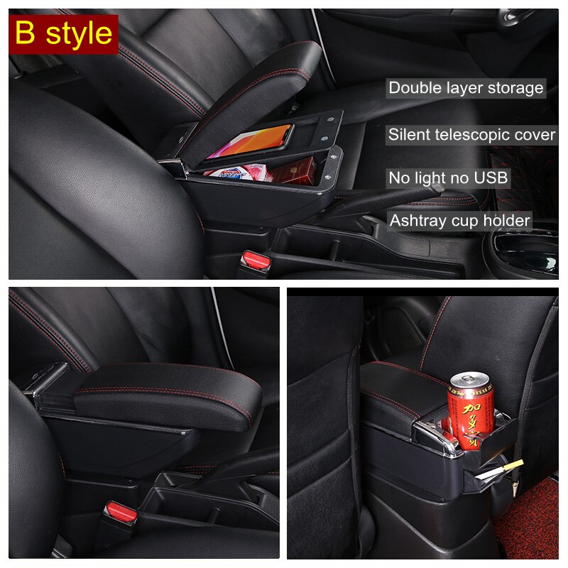 Armrest Box For Toyota Avanza Central Console Storage Retractable Rotatable Ashtray Cup Holder PU Leather USB Accessories: B Styke Black Red