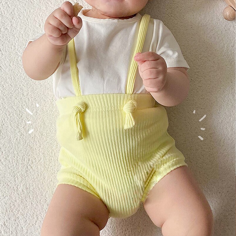 Pagliaccetto con cinturino a costine in tinta unita per abbigliamento per ragazzi tuta per bambini traspirante in cotone estivo per bambino