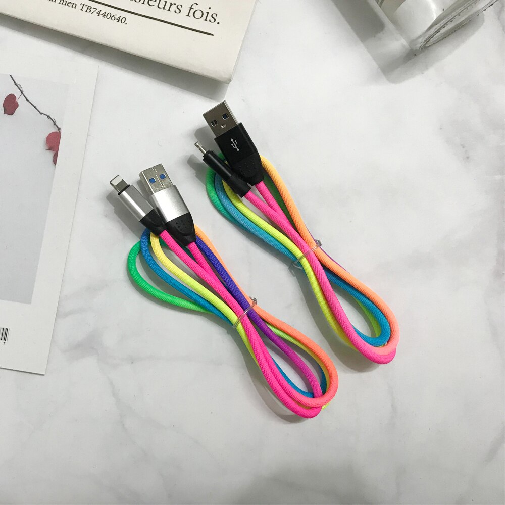 Cabo de carregamento usb original, 8 pinos para iphone 6 s 6 s 7 8 plus 5 5S se x xr xs max ipad air 1m arco-íris cabo de fio de nylon de carga rápida