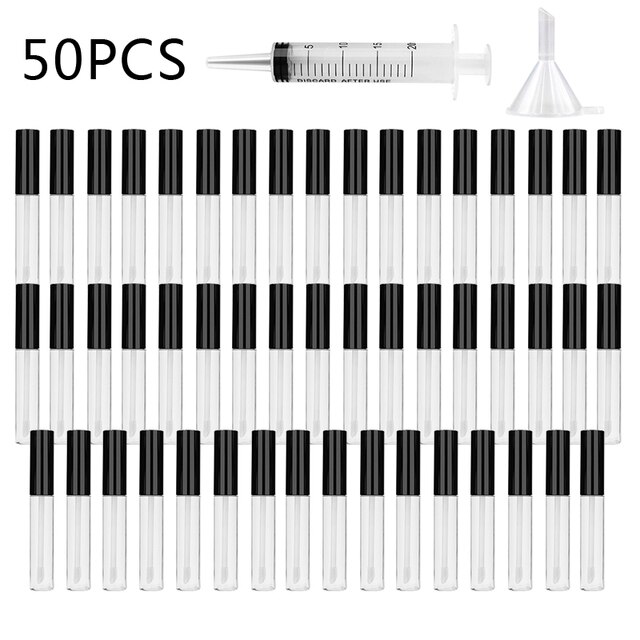 50/100 st 10 ml tomma läppglans tub påfyllningsbar läppglans flaska läppbalsam behållare kvinnor tjejer gör själv kosmetiska provflaska: 50 st balck