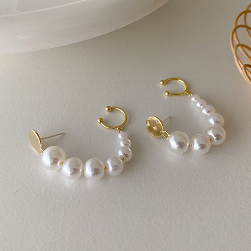 Coreano ouro longo corrente borla pérola earclip com piercing brincos para mulher orelha perfurada pérolas earcuff jóias