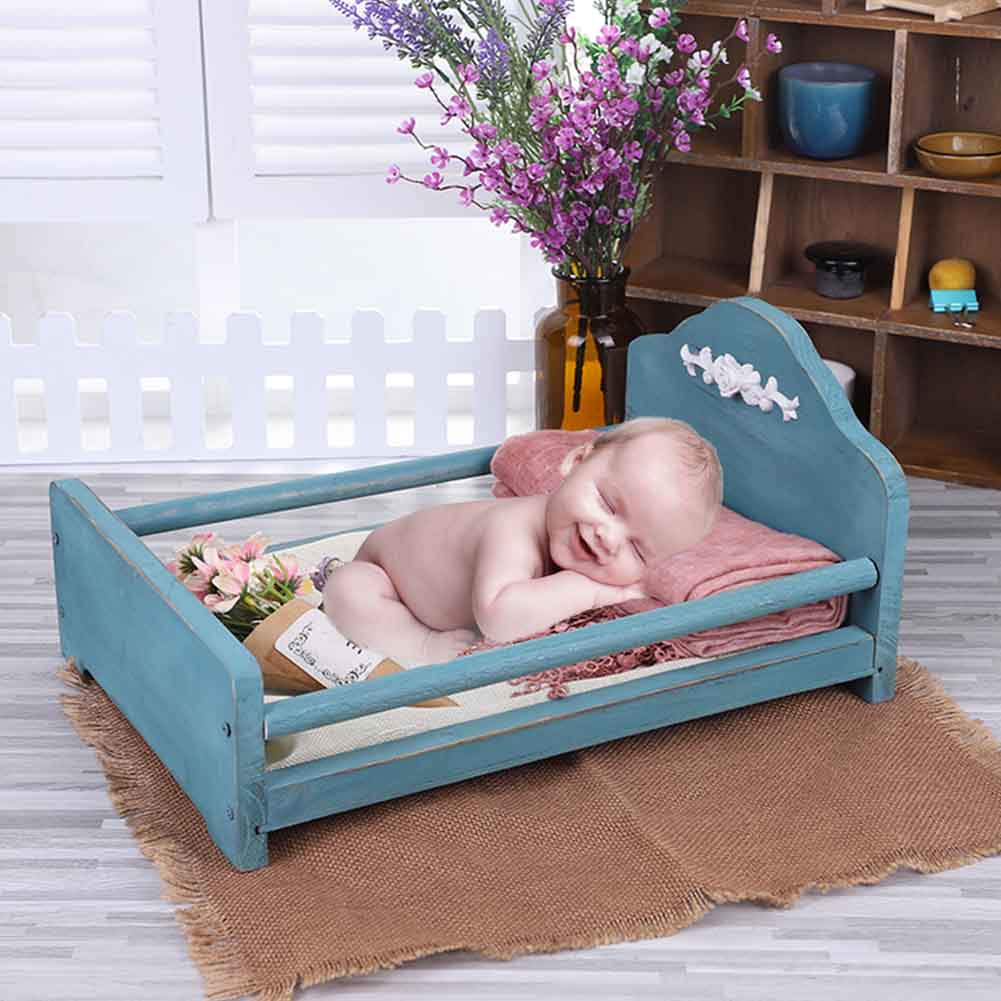 Wieg poseren ouder kind studio baby houten bed fotoshoot multifunctionele fotografie rekwisieten afneembare slaapkamer achtergrond: Blauw