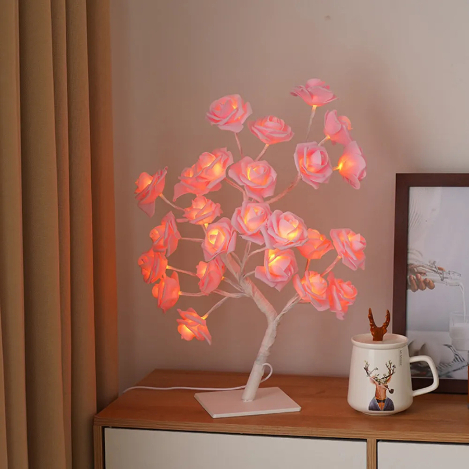 Beautiful, exquisite, and stunning LED Rose Tree Lamp with 24 lights - USB powered flower night light for outdoor events
