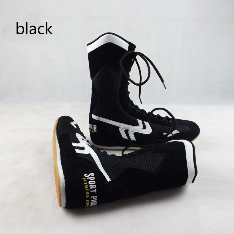 [TB09 boxing shoes Sanda training wrestling shoes for men and women fighting shoes high to help non-slip training s: black / 38