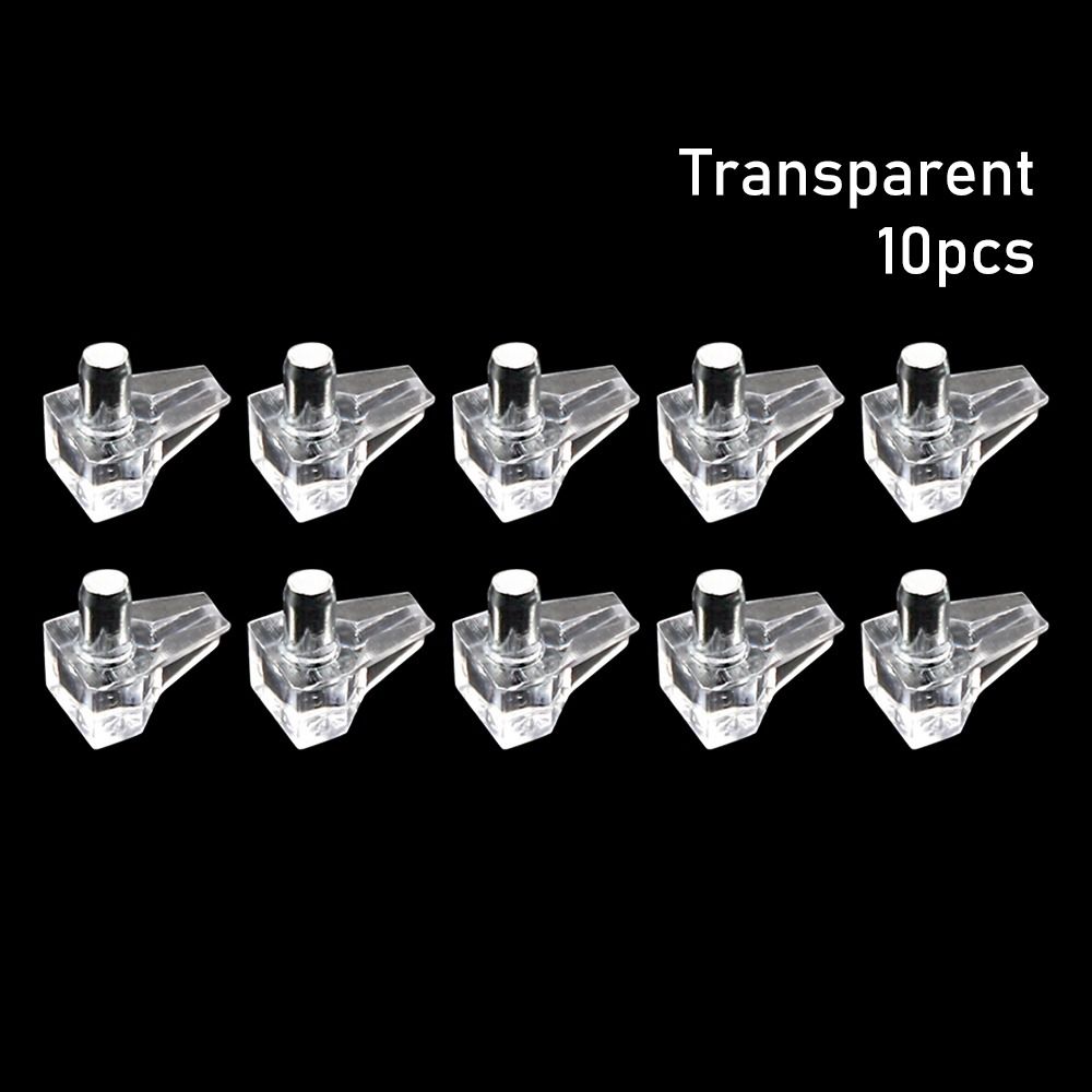 Support d'étagère transparent blanc avec goupille métallique, quincaillerie de support de planche, chevilles en plastique, filetage de goujon, accessoires de meubles, 5mm, 10 pièces: Argent