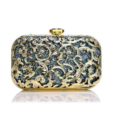 SEKUSA Hollow Out Style Women Evening Bags Sequined Wedding Party Clutches Small Chain Shoulder Lady Handbags Purse: YM1542blue