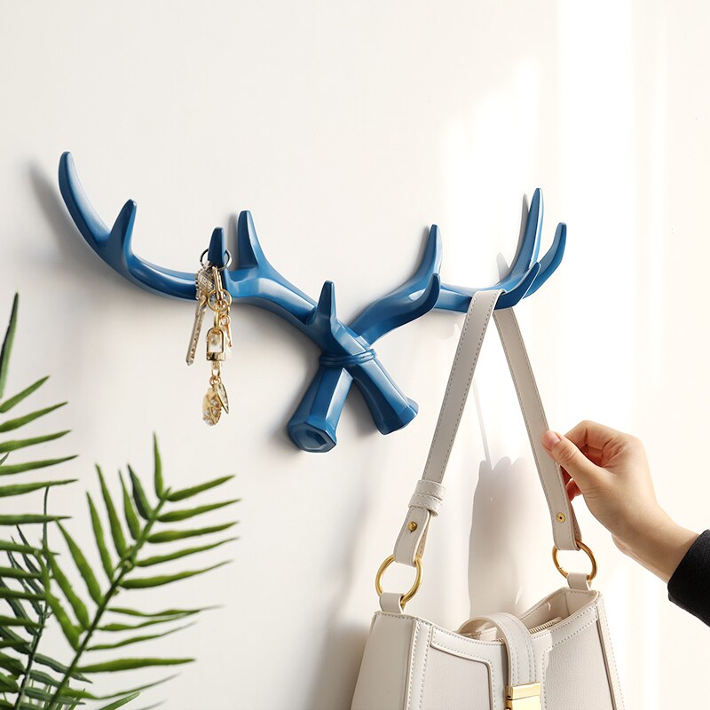 Cuerno de ciervo de resina para colgar en la pared, gancho para llaves, toalla, bolso de mano, soporte para dormitorio, decoración del hogar, colgadores para puerta, gancho para colgar