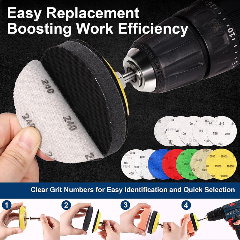 50 Pcs 3 Inch 75mm Sanding Discs Wet/Dry Hook and Loop Sandpaper Assortment 60 To 10000 Grits Abrasive Grinding Disc Polishing