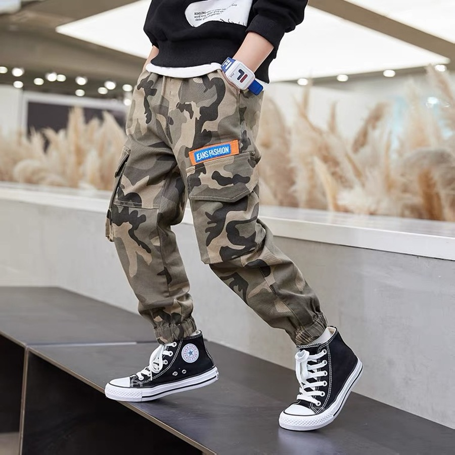 Pantalones de camuflaje para niño, Pantalón Cargo informal con estampado de algodón, con bolsillo, para otoño y primavera