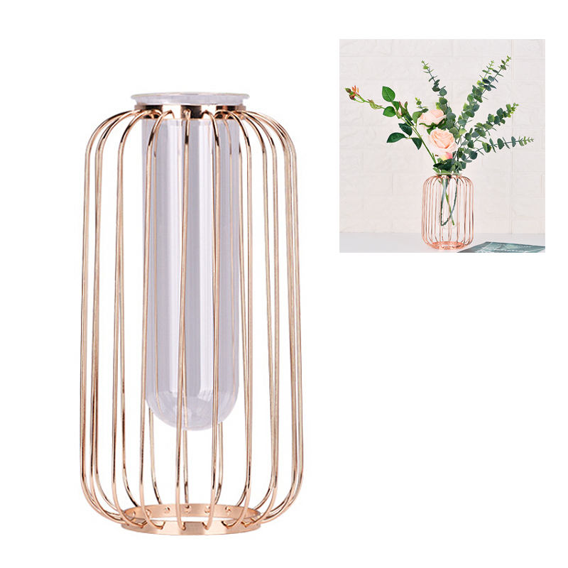 nordisch Stil Glas Vasen Rose Gold Metall Gestell Blume Pflanzer Errarium Glas Dekoration Vase Herzstück für Heimat Sekretariat: Champagner Gold L