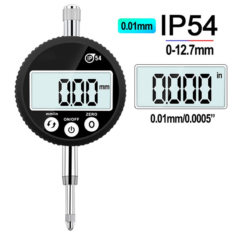 Ip54 0-12.7mm rækkevidde digital måleskive indikator præcision 0.01mm tommer tester skive indikator