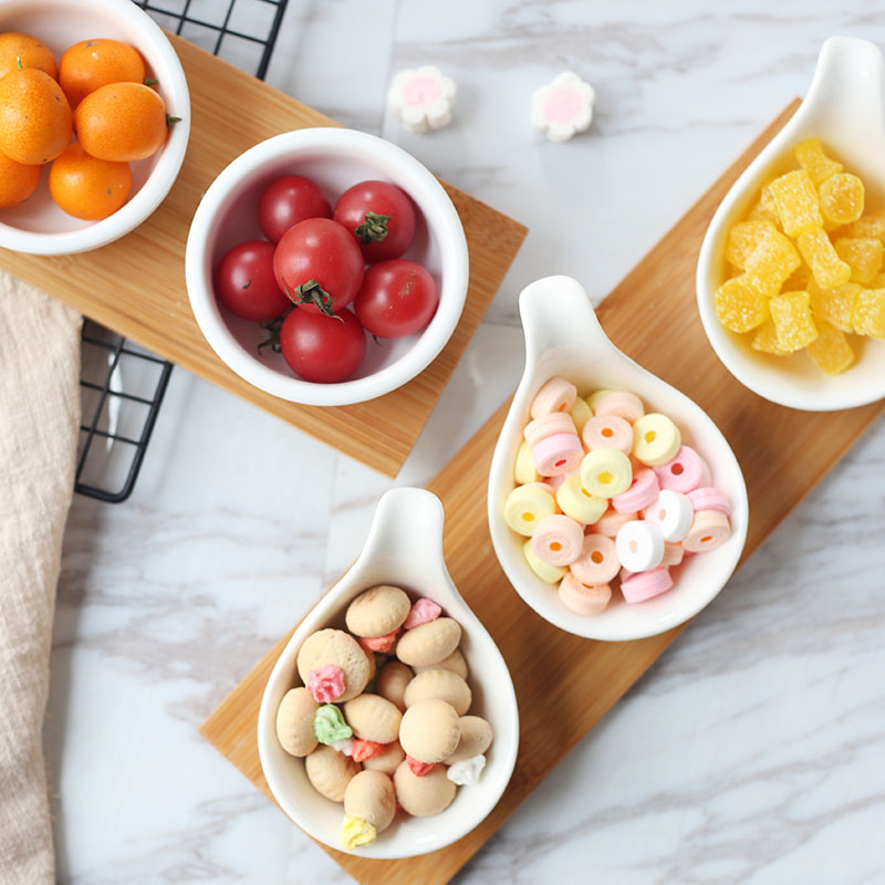 Keramik Snacks Platten mit Bambus Tablett Japan Stil Kreative Obst Platte Nachmittag Tee Tabletts Nachspeisen Platte Soße Gericht