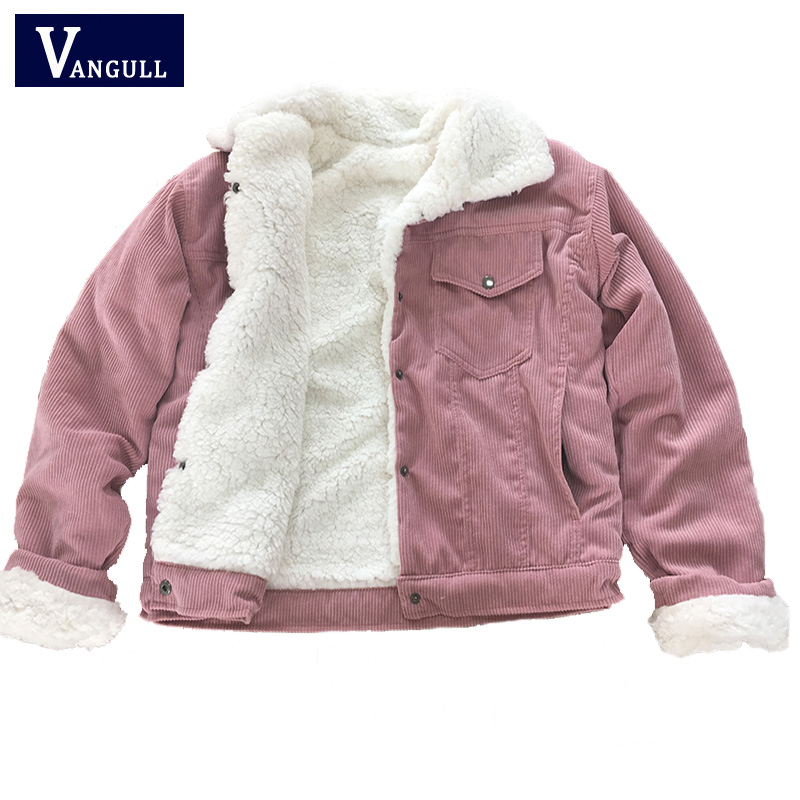 Vangull myk pels foret kåpe vinter lammeull jakker kvinner cordfløyel tykk jakke jakke dame outwear casual varm parka: Mørk rosa / L