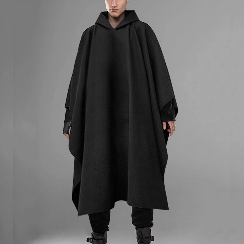Stylish Men Cloak Coats Hooded Cape Solid Loose 2022 Streetwear Punk Style Windproof Men Long Trench Chic Winter Poncho INCERUN