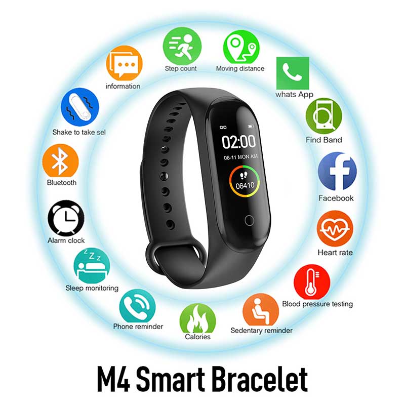 M4 Sports Pedometer for Running Smart Bracelet Step Counter and Bluetooth Waterproof Touch Screen Heart Rate Control Sports