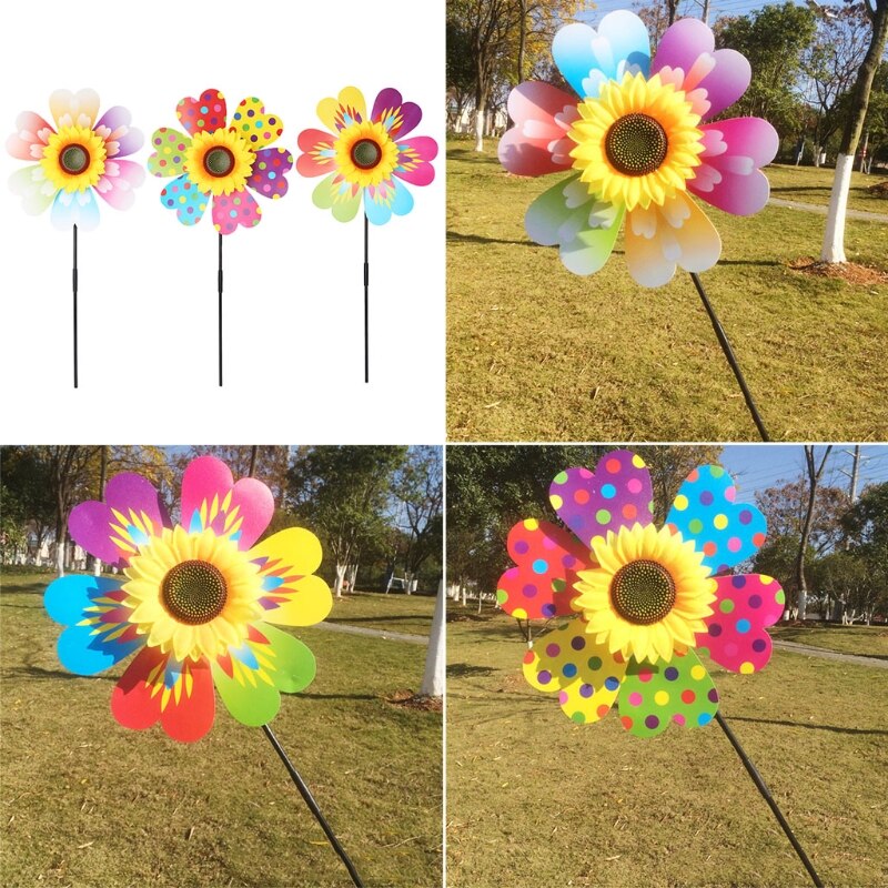 Hbb vindmølle barn legetøj solsikke dekoration haven ornamenter farverige udendørs spinner