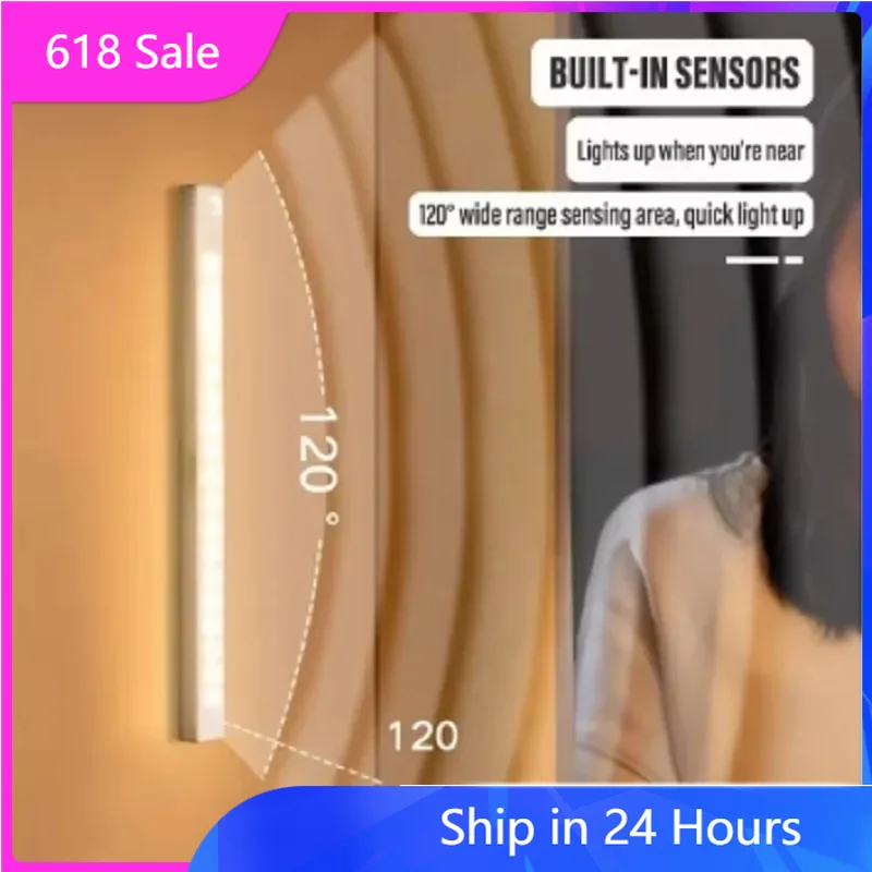 Led sensor de movimento luz sem fio led night light tipo c recarregável luz armário guarda-roupa lâmpada escada backlight para cozinha