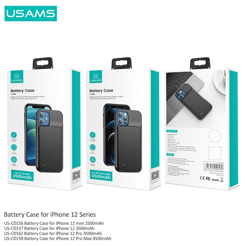 USAMS ładowarka tylna obudowa dla Iphone 12 pro max mini Power Bank ładowarka pokrywy skrzynka dla iPhone 11 Pro max X XR 6 7 8 plus