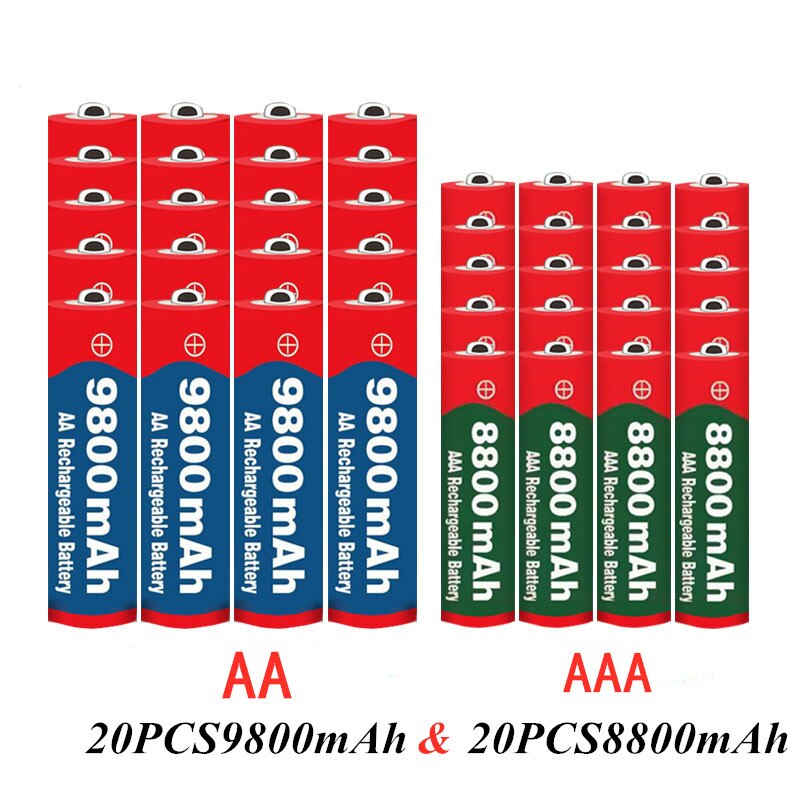 1.5v aa 9800 mah +1.5v aaa 8800 mah alkaline 1.5v uppladdningsbart batteri för klockleksaker kamerabatteri: Guld-