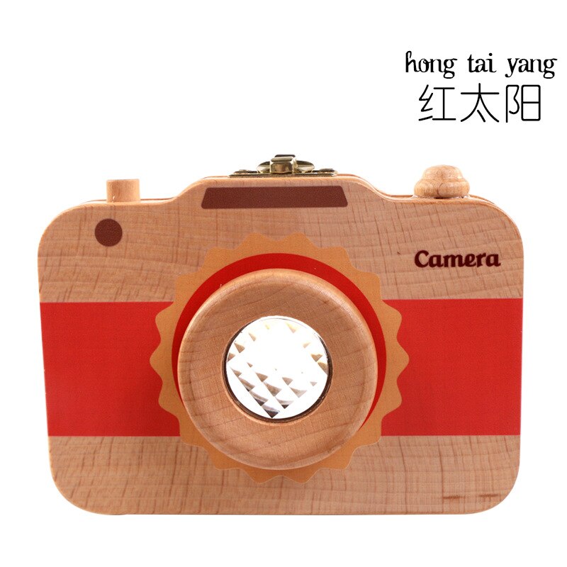 Wooden Camera Deciduous Teeth Save Storage Box Colorful Camera Teeth ya wu Protection Collection Box Lanugo Storage: Y Camera Baby Teeth Box Red Sun  Chinese Adhesive Paper