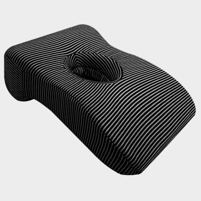 Memory Foam Nap Pillow Office Noon Sleeping Pillow School Table Desk Pillow Breathable With Hole for Face Down Sleeper HM005: Black white stripe
