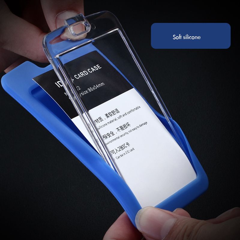 Porta badge identificativo in acrilico trasparente con custodia in silicone, cordino retrattile, porta documenti/crédito verticale, porta badge per due carte
