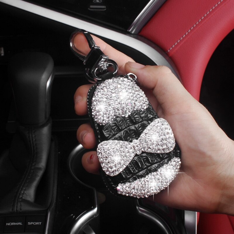 Sød bowknot bling krystal bil vævskasse universal bil armlæn papir holder dækning diamant rhinestones bil interiør tilbehør: Bilnøgletaske