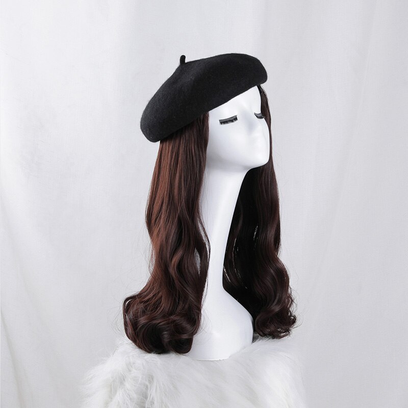 Boina de peluca sin pegamento, pelo liso clásico, Boina de pelo corto, Boina con volante grande, boina, peluca, gorro: Naranja
