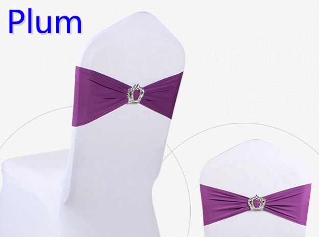 Plum colour Spandex chair sashes wedding chair sash with Crown buckles lycra stretch wedding chair sash party hotel show