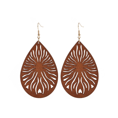 YULUCH of Wood Popular -shaped Hollow Flame Pendant Earrings for Personality Woman Jewelry Accessories: brown