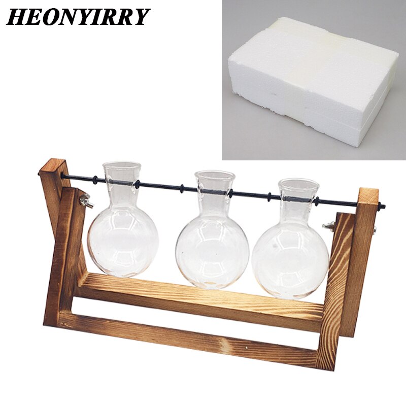 Terrario hidropónico para plantas, florero transparente con marco de madera, decoración de mesa de vidrio, planta de bonsái, decoración de flores