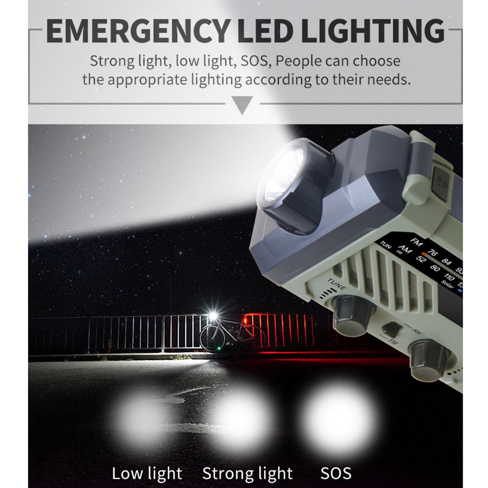 2000mAh Digital FM AM Radio Outdoor Emergency Lamp Solar Hand Crank Radio Flashlight LED Flashlight SOS Power Bank USB Charger