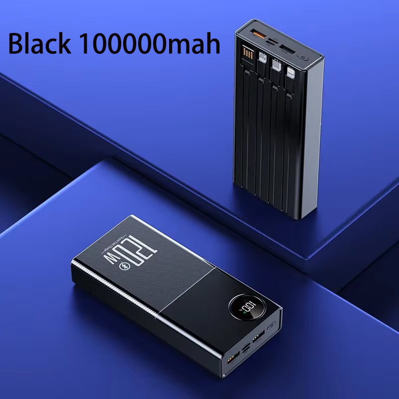 200000mAh 120W Power Bank Large Capacity Super Fast Charge Portable Power Bank With 4 Charging Cables LED Digital Display: WHITE