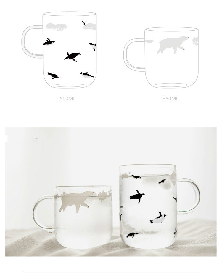 délicat tasse d'eau polaire fait main verre belle tasse ours polaire pingouin Couple tasse whisky verre drôle tasse