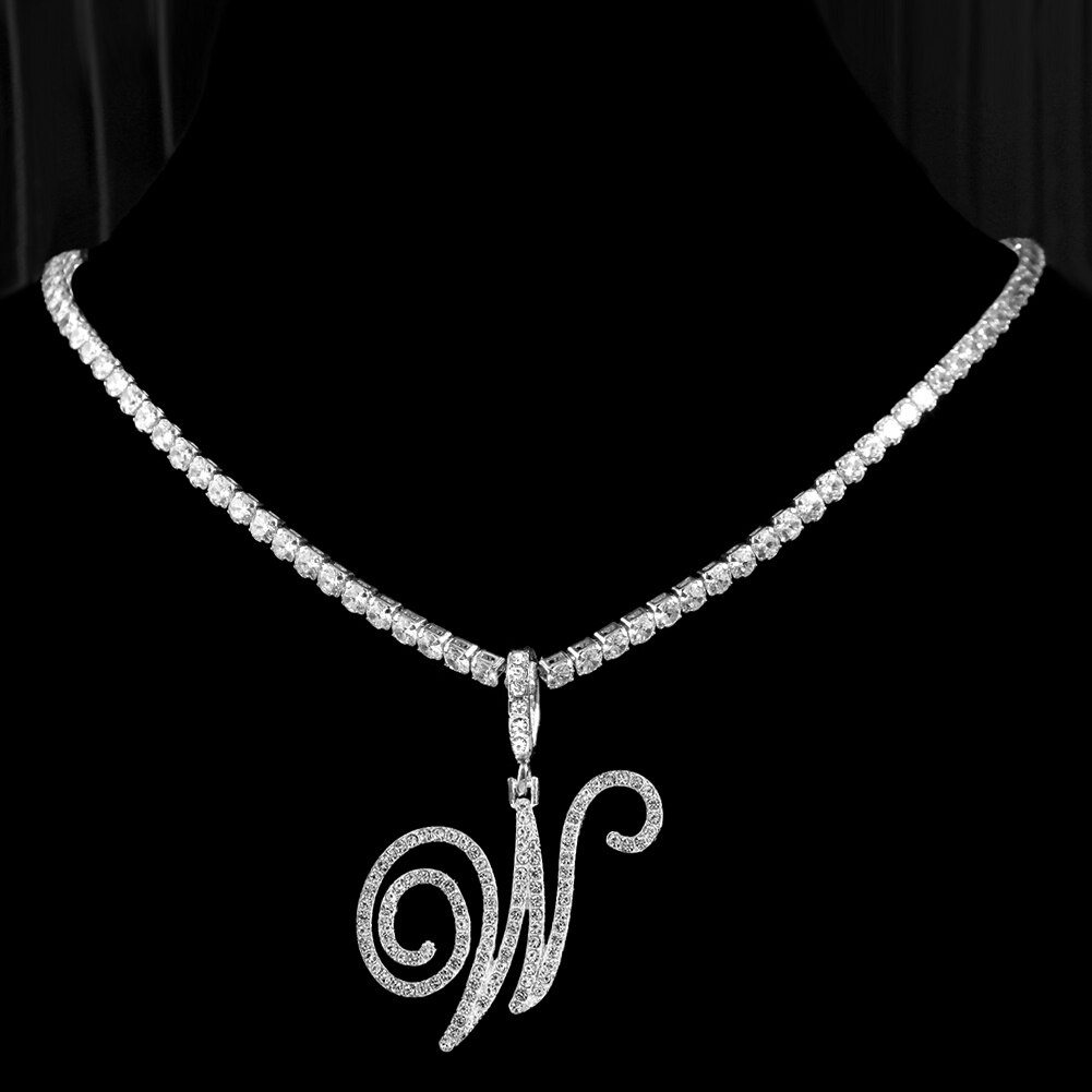 Cursive Letters Cubic Zirconia Chain Intial Name Necklace Hip Hop Jewelry Gold Silver Color CZ 26 Alphabet Pendant Necklaces