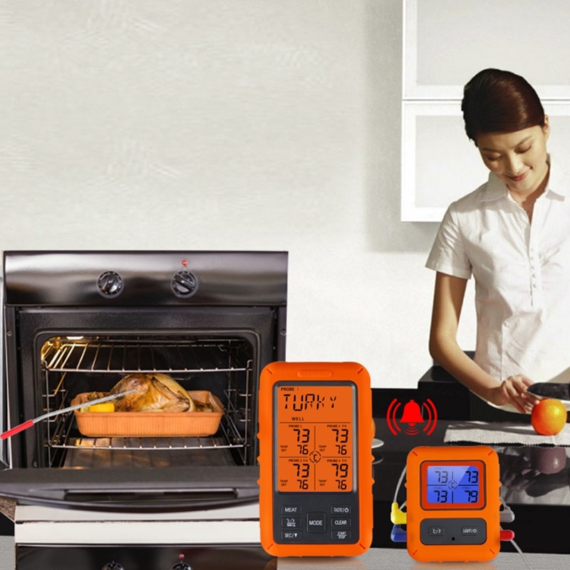 TP40 Wireless Remote Digital Cooking Meat Food Oven Thermometer Four Probe For BBQ Smoker Grill Oven Meat Timer Alarm Backlight