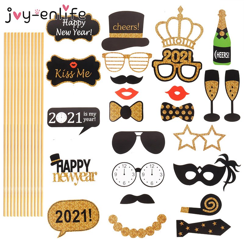 Feliz Año , accesorios para fotomatón, máscara de decoración para de fin de año, adornos navideños para el hogar